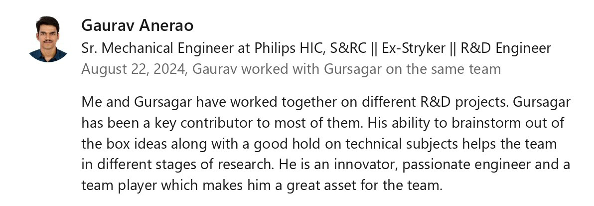 LinkedIn recommendation from Gaurav Anerao
