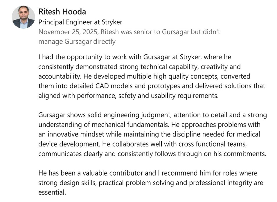 LinkedIn recommendation from Ritesh Hooda